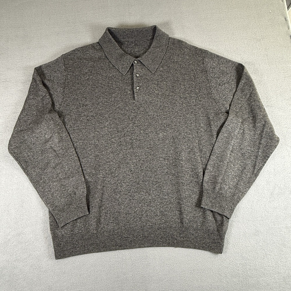 J. Ashford Polo Sweater Men's XL Tall Gray Long Sleeve Extra Fine Merino Wool